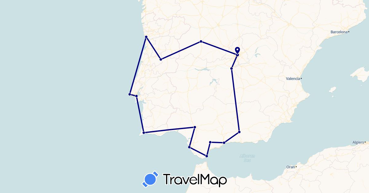 TravelMap itinerary: driving in Spain, Gibraltar, Portugal (Europe)